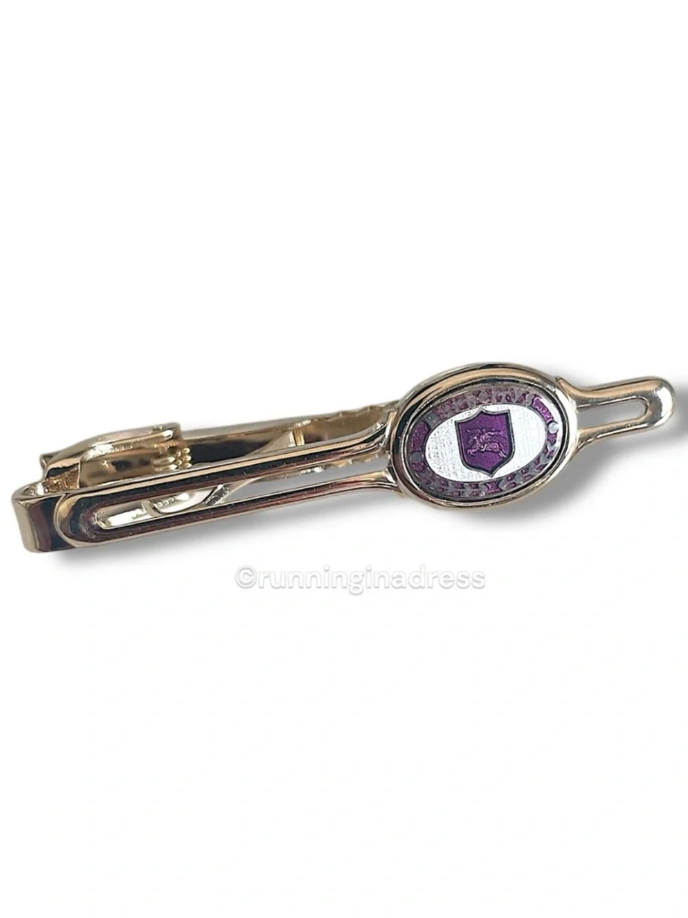 VTG Burberrys Gold Purple Nova Check Equestrian Knight Enamel Cufflink Bar Set